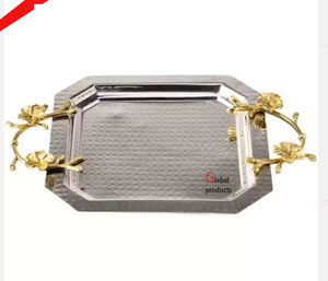 Plateau de service décoratif design en acier inoxydable en métal fini argenté pour restaurant et bar d'hôtel - Product Image 3