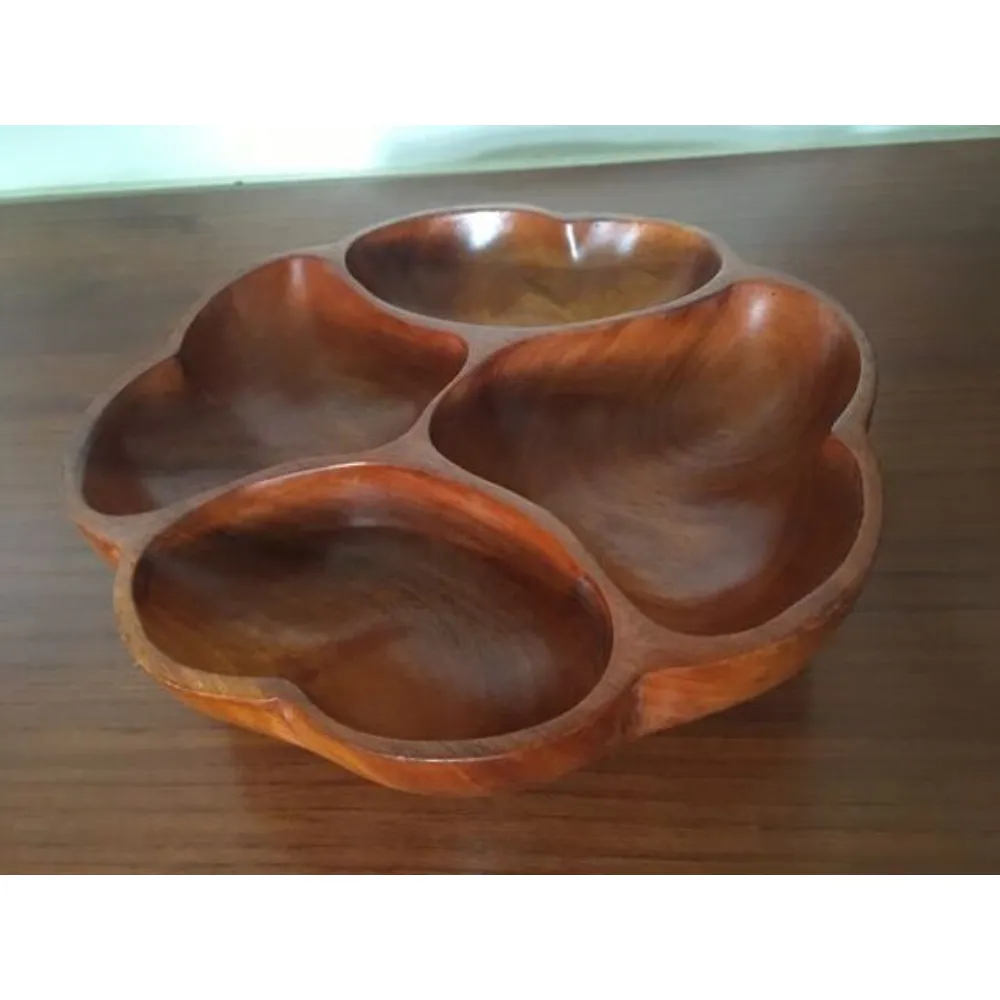 Deluxe Quality Flower Shape Bamboo Wood Food Serving Platter Wedding and Events Table Top Food Dessert Plate and Tray