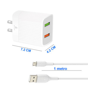 Caricabatterie Rapido QC 3.0 & 2.0 per Android 24W 2 USB con Cavo Micro V8 Uscita 5V3A Compatibile con Telefoni Cellulari - Product Image 3