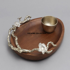 Aliments décoratifs de luxe de forme géométrique en bois solide avec bol de pièce maîtresse d'accent argenté bon prix - Product Image 1