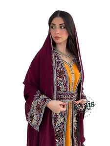 Kaftan Abaya en velours marocain pour femmes, orné de perles à la main, design uni, grande taille, léger, longueur au sol, manches longues, col haut, islamique, pour l'Aïd - Product Image 3