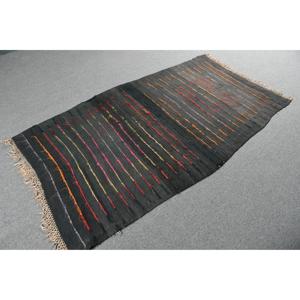 พรมวินเทจสไตล์ตุรกี ขนาด 3.3x6.46 ฟุต ลายเส้นนามธรรมสีดำ ทำจากขนสัตว์ - Product Image 4