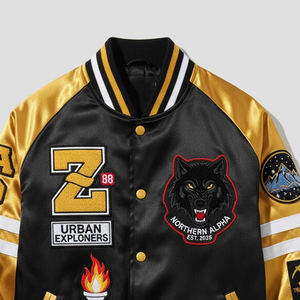 Chaqueta Universitaria de Satén para Hombre con Diseño y Talla Personalizados, Estilo Béisbol, Bordado Chenille, Chaquetas Universitarias de Satén para Hombre - Product Image 4