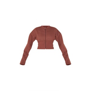 Sudadera recortada de corte regular para mujer, ropa de calle con cremallera, tela de lana, logotipo personalizado, ropa de invierno, Top para mujer - Product Image 4