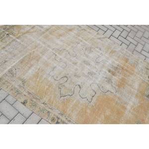 Tapis en laine turque vintage de 4.7x7,8 pieds, tissage plat en patchwork beige et vert pour les décorations de salon avec support en latex - Product Image 5
