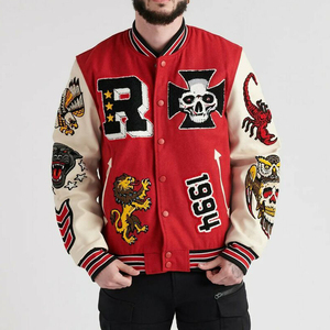 Veste universitaire en chenille vintage pour homme 100% laine Street Wear col côtelé avec manches en cuir Varisty Bomber Jackets - Product Image 2