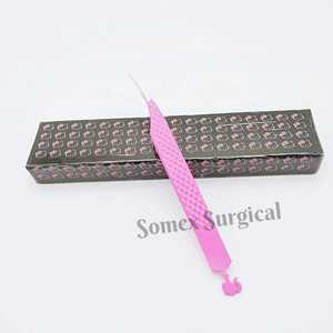 Pinces à épiler professionnelles de haute qualité en acier inoxydable pour cils de poupée, poignée diamantée avec pointes en fibre pointues pour extensions de cils - Product Image 1