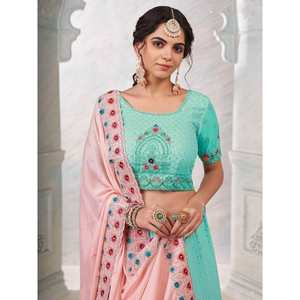 Lehenga Choli de Georgette con Lentejuelas Turquesas Opulentas para Bodas y Eventos - Product Image 4