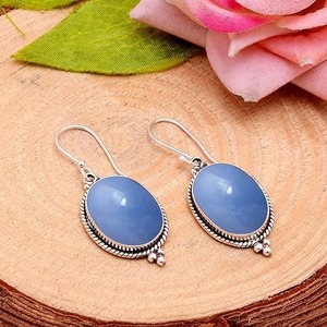 Cadeau de fiançailles boucle d'oreille femmes bleu Angelite 925 boucles d'oreilles en argent Sterling massif pour cadeau de mariage donnant des bijoux - Product Image 4