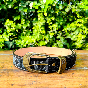 Héritage Western 90s Diamant Style Perlé Ceinture En Cuir Véritable Nouveau Rodéo Style Américain Noir Perlé Ceinture En Cuir De Vache - Product Image 2