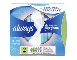 Serviettes hygiéniques Always Infinity pour femmes, avec ailettes Flexfoam, taille 2, douces, confortables, protection contre les fuites, lot économique. - Product Image 4