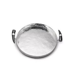 ถาดเสิร์ฟทรงกลมสแตนเลสดีไซน์ทันสมัยขนาด 14 นิ้ว พร้อมหูจับรูปทรงแตร ปลอดภัยสำหรับเครื่องล้างจาน เหมาะสำหรับอาหาร ชา กาแฟในครัว - Product Image 1