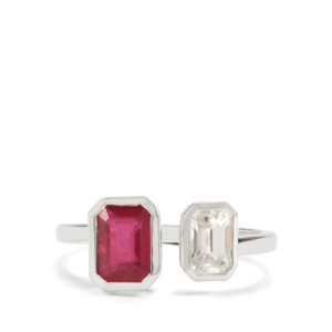Bague en rubis de Madagascar 2,63 carats, zircon blanc, argent sterling plaqué rhodium - Product Image 2