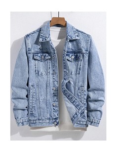 Veste en jean pour homme, bleu uni, veste formelle décontractée, bouton, printemps, automne, hiver, vêtement d'extérieur vintage, tendance de la rue, mode - Product Image 1