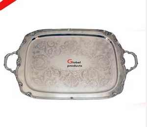 Bandeja de servicio de acero inoxidable de metal con acabado plateado decorativo de mesa para restaurante y bar de hotel - Product Image 5