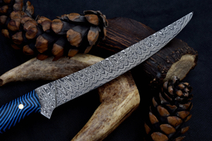 มีดแล่เนื้อเหล็กดามัสกัสทำด้วยมือมีดแล่เนื้อสีฟ้าทำด้วยมือมีดทำครัวสำหรับแล่เนื้อปลา - Product Image 3