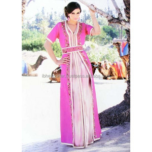 Short Sleeve Front Open Pink Colour <b>Kaftan</b> With Amazing Embroidery and Lace Work - Product Image 1