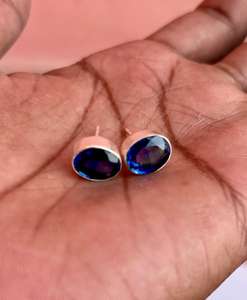 925 argent Sterling bleu saphir fait à la main boucle d'oreille belle forme ovale boucle d'oreille belle boucle d'oreille pour les femmes - Product Image 3