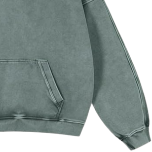 เสื้อฮู้ดดี้สีเขียวเทาฟอกสีสไตล์วินเทจทรงโอเวอร์ไซส์ ผ้าฝ้ายฟลีซเนื้อนุ่ม สไตล์ลำลองสตรีทแวร์ เหมาะสำหรับฤดูหนาว - Product Image 4