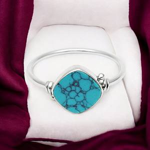 Precio al por mayor de alta calidad, anillo con forma de cojín de piedras preciosas de turquesa Natural de Plata de Ley 925 para mujer y niña, joyería hecha a mano - Product Image 3