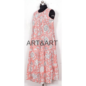 Vestido Midi informal de algodón 100% para mujer, minivestido con estampado de bloques florales y cuello redondo, con silueta suelta, tejido con forro de algodón para mujer - Product Image 2