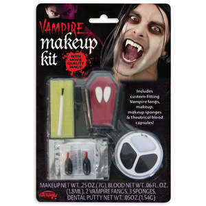 Kit de maquillage de vampire pour Halloween avec dents et capsules de sang pour votre déguisement ! - Product Image 1