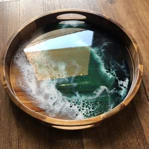 Luxury <b>Epoxy</b> Resin & Wooden Serving Tray Ramadan Platter With <b>Metal</b> Handle Luxury Dry Fruit Storage for Home Hotel Restaurant - Product Image 3