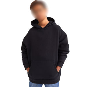 Sudadera con Capucha para Hombre, Color Negro Sólido, Corte Holgado, Informal, Manga Larga, con Estampado Gráfico, Cómoda, Estilo Urbano - Product Image 1