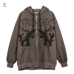 เสื้อมีฮู้ดแบบรูดซิปผ้าคอตตอน100% พิมพ์ลายแบบโอเวอร์โอเวอร์โอเวอร์โอเวอร์พร้อมปัก3D สำหรับฤดูหนาวออกแบบได้ตามที่ต้องการ - Product Image 5