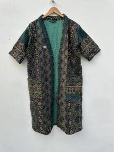 Chaquetas acolchadas Kantha de algodón de talla libre para mujer de la mejor calidad, Abrigos, Chaquetas con estampado Ajrakh para otoño, comodidad cosida a mano - Product Image 5