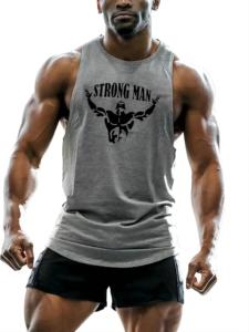 Camiseta de gimnasio de algodón orgánico 100% con estilo, camiseta sin mangas transpirable informal con estampado 3D de verano Premium para hombre al por mayor - Product Image 3