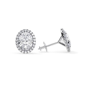 Boucles d'oreilles de mariage Moissanite coupe ovale avec goujon en argent sterling Halo pour fiançailles, anniversaire et festivals - Product Image 4