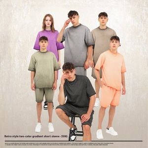 100%Cotton Heavy Weight Short Sleeve T-<b>shirt</b> Acid Washed Down Shoulder Two-color Gradient Loose Oversized T-<b>Shirt</b> for Unisex - Product Image 2