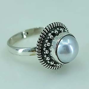 Handmade 925 Sterling <b>Silver</b> Coin Pearl <b>Statement</b> <b>Ring</b> Freshwater June Birthstone Jewelry Boho Perfect Gift for Men and Women - Product Image 6
