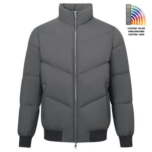 Chaqueta acolchada con capucha de lona personalizada para hombre, chaqueta transpirable de invierno con cremallera 90%, impermeable, a prueba de viento, Color sólido, precio de venta al por mayor - Product Image 1