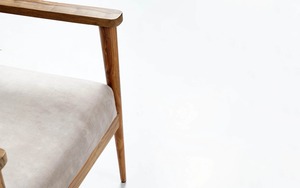 Chaise longue simple en bois de teck massif avec coussins sur le dos et le siège en mousse et tissu de velours - Product Image 6