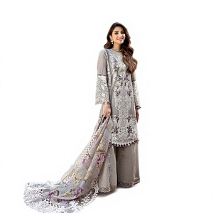 Nouvel ensemble de 3 pièces non cousues en tissu lawn brodé de luxe, de marque, best-seller, pour tenue de soirée, avec services OEM, vente en gros à bas prix - Product Image 1
