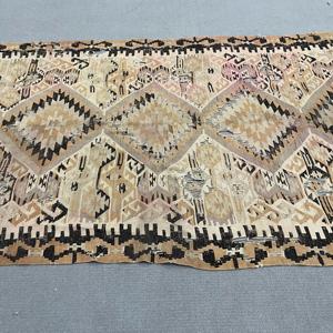 Vintage Rug, Large 5x9.2 ft Turkish Rug, <b>Brown</b> Black Patchwork <b>Wool</b> Rug - Product Image 3