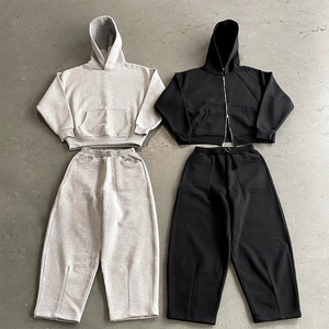 Ensemble survêtement surdimensionné personnalisé Ville Sports, sweat-shirts à double fermeture éclair et pantalon de survêtement, survêtement streetwear pour hommes - Product Image 5