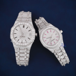 Relojes elegantes y de lujo para parejas, relojes automáticos de acero inoxidable con diamantes Moissanite, relojes lujosos - Product Image 1