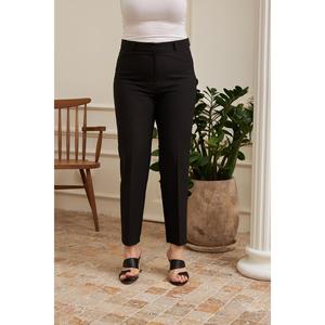 RMG <b>Plus</b> <b>Size</b> <b>Black</b> Fabric <b>Trousers</b> for Women - Comfortable Elastic Polyester Blend Straight Leg Pants for Everyday Wear - Product Image 1