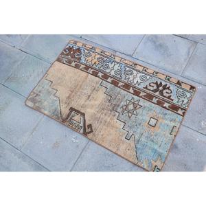 Alfombra Vintage de 2x3.1 pies, Alfombra Turca Pequeña, Alfombra Floral Azul Marrón - Product Image 2