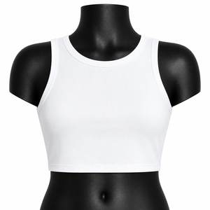 Custom <b>White</b> Women <b>Crop</b> <b>Tank</b> <b>Top</b> Sleeveless Yoga Gym Fitness Activewear OEM Wholesale Sportswear - Product Image 1