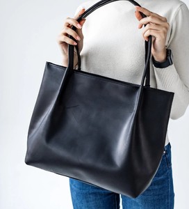 High Quality Black Leather Tote, Woman Leather Bag, Leather Tote Bag, Tote Leather Bag, Leather Shopping Bag - Product Image 1