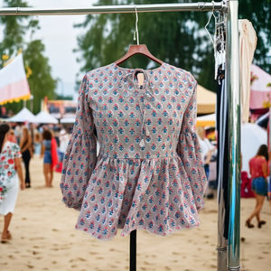 Blusa de verano con estampado de bloques indios Blusa bohemia de algodón puro con diseño floral Top con estampado de bloques de moda - Product Image 1