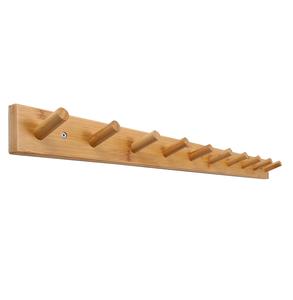 <b>Wood</b> Coat Rack Wall Mounted 10 Peg Long Bamboo Hook for Hanging Backpack Coat Towel Hat16'' Hole to Hole Natural - Product Image 1