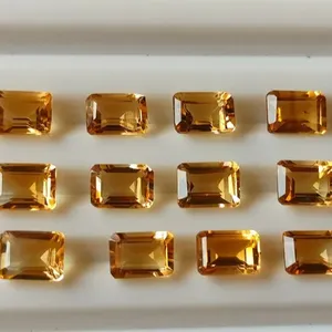 黄水晶祖母绿切割宝石批量天然黄水晶刻面八角形宝石黄水晶批发供应商