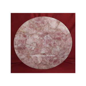 Pierre précieuse naturelle, belle forme ronde, quartz rose, plateau de table avec plateau de table en pierre fait à la main pour hôtel et restaurant - Product Image 1
