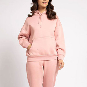 <b>Women's</b> Oversized Knitted <b>Hoodie</b> Solid <b>Pink</b> Cotton Bamboo Fleece Breathable Eco-Friendly Regular Sleeve Autumn Casual Sweatshirt - Product Image 1