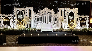 Indian Traditional Mahal Theme <b>Wedding</b> Stage <b>Wedding</b> Mahal Style Fiber Stage Decoration White Theme <b>Wedding</b> Reception Stage Set - Product Image 3